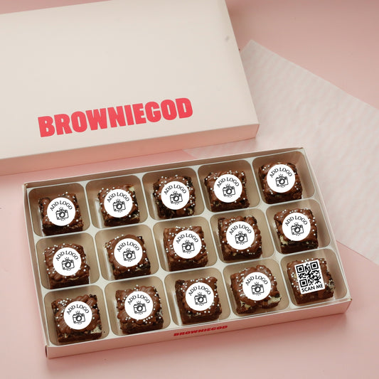 SCANNABLE QR CODE & LOGO BROWNIES - BOX OF 15 (REACHDESK)