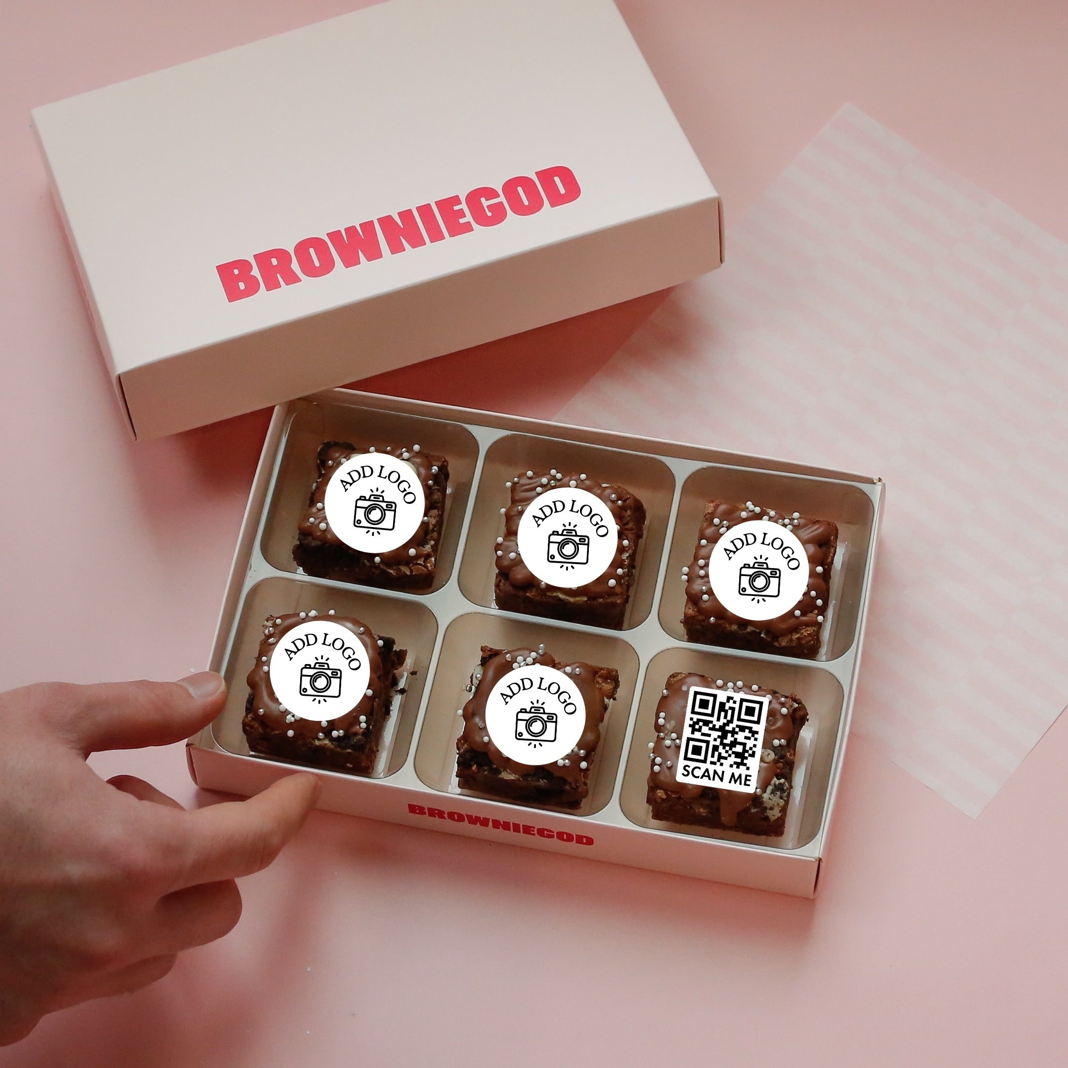 SCANNABLE QR CODE & LOGO BROWNIES - BOX OF 6 (REACHDESK)